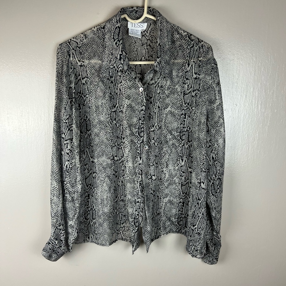 Tess Womens Sheer Snake Skin Print Button-Up Shirt